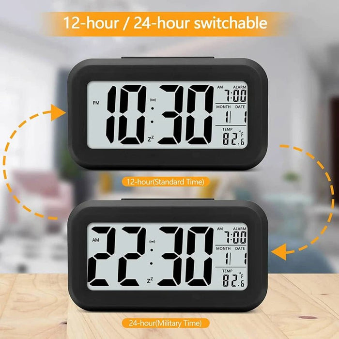 Reloj despertador con pantalla digital LED, calendario, temperatura, luz de fondo - Quierox - Tienda Online