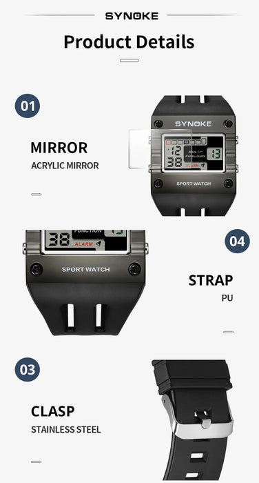 Reloj digital SYNOKE para hombre, deportivo, electrónico, resistente al agua, con brillo nocturno, pantalla grande - Quierox - Tienda Online