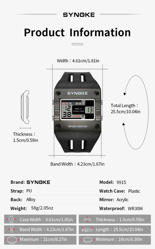 Reloj digital SYNOKE para hombre, deportivo, electrónico, resistente al agua, con brillo nocturno, pantalla grande - Quierox - Tienda Online