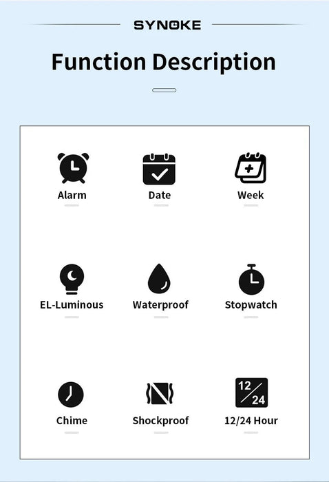 Reloj digital SYNOKE para hombre, deportivo, electrónico, resistente al agua, con brillo nocturno, pantalla grande - Quierox - Tienda Online