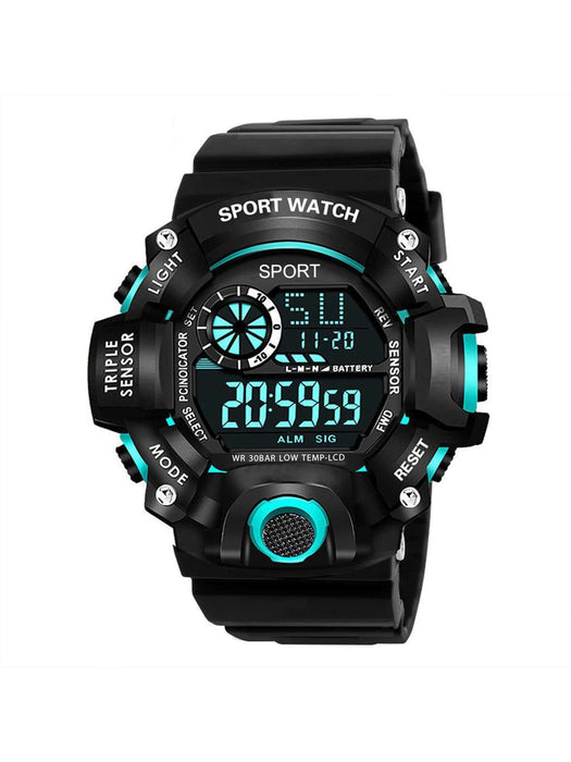 Reloj electrónico deportivo para niños con correa de silicona negra y calendario - Quierox - Tienda Online