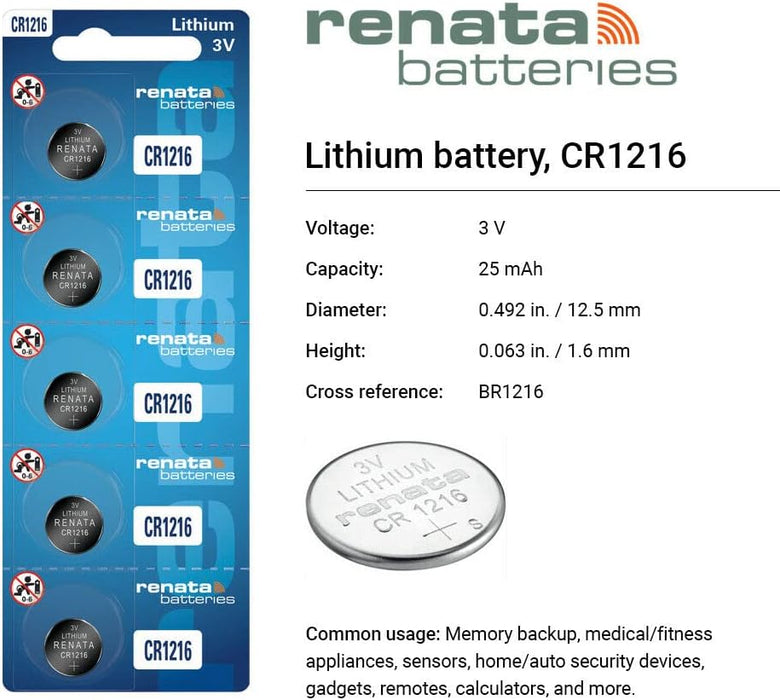 Renata CR1216 Baterías - Batería de litio de 3 V 1216 (5 unidades) - Quierox - Tienda Online