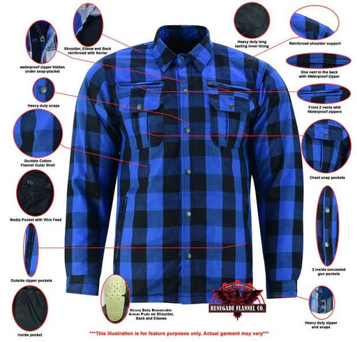 Renegade Camisa de franela de motociclista blindada para hombre de Lumberjack - Azul - Quierox - Tienda Online