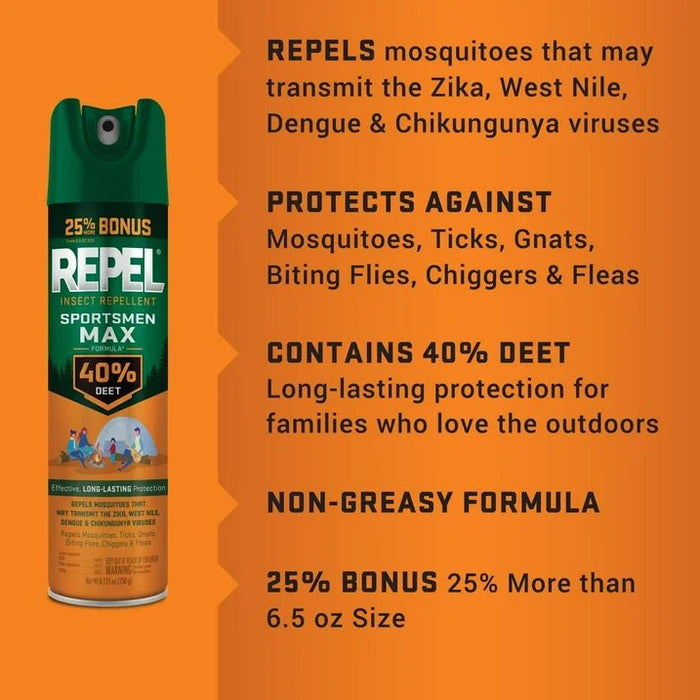 Repelente de insectos en aerosol Repel Sportsmen Max Formula, 40 % DEET, 8.125 onzas - Quierox - Tienda Online