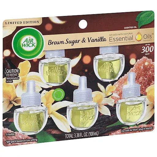 Air Wick Paquete de 5 Recambios de aceite perfumado para ambientador eléctrico con aroma a azúcar moreno y vainilla