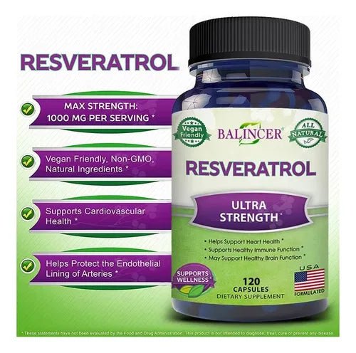 Resveratrol 1000 mg por porción Balincer (120 caps) - Quierox - Tienda Online