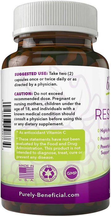 Resveratrol 1450 mg por porción de potentes antioxidantes y trans-resveratrol 180 capsulas veganas - Quierox - Tienda Online