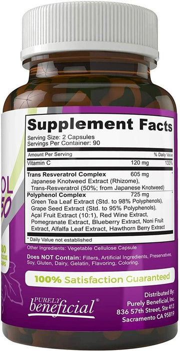 Resveratrol 1450 mg por porción de potentes antioxidantes y trans-resveratrol 180 capsulas veganas - Quierox - Tienda Online
