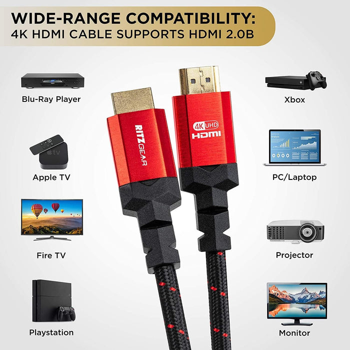 Ritz Gear Cable HDMI 2.0 4K de 1 pie, cable de nailon trenzado de alta velocidad - Quierox - Tienda Online