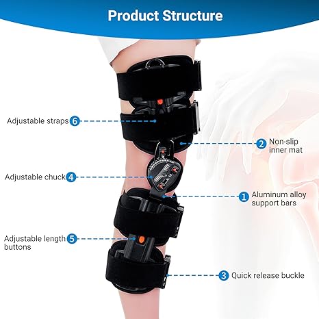 Rodillera ROM con bisagras, rodillera descargadora, soporte inmovilizador de rodilla - Quierox - Tienda Online