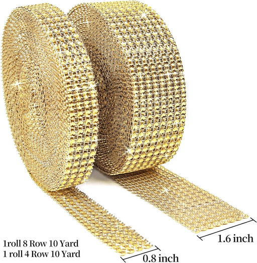 Rollo de cinta de diamantes de imitación de 20 yardas para manualidades, 2 rollos (dorado) - Quierox - Tienda Online