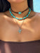 ROMWE Hippie Conjunto de collar de cuentas turquesas estilo vaquero occidental de 3 piezas - Quierox - Tienda Online