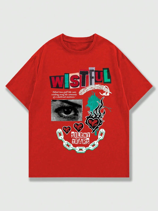 ROMWE MEN Street Life Camiseta De Manga Corta Con Estampado De Letras Para Hombre - Quierox - Tienda Online