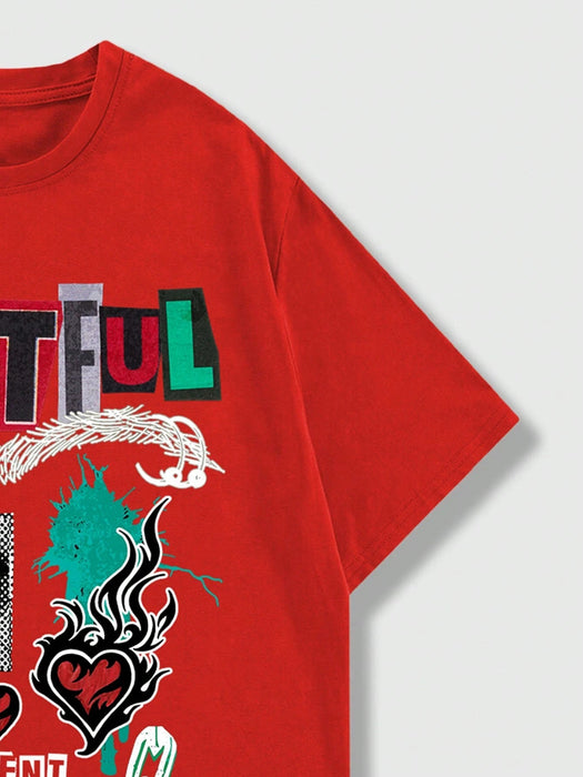 ROMWE MEN Street Life Camiseta De Manga Corta Con Estampado De Letras Para Hombre - Quierox - Tienda Online