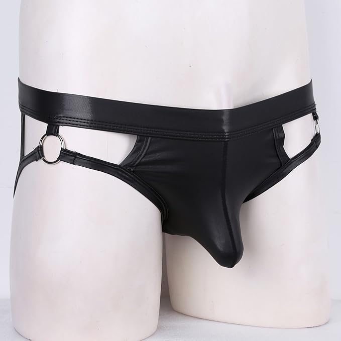 Ropa interior de cuero sintético con tanga y suspensorio abierto para hombre de iEFiEL - Quierox - Tienda Online