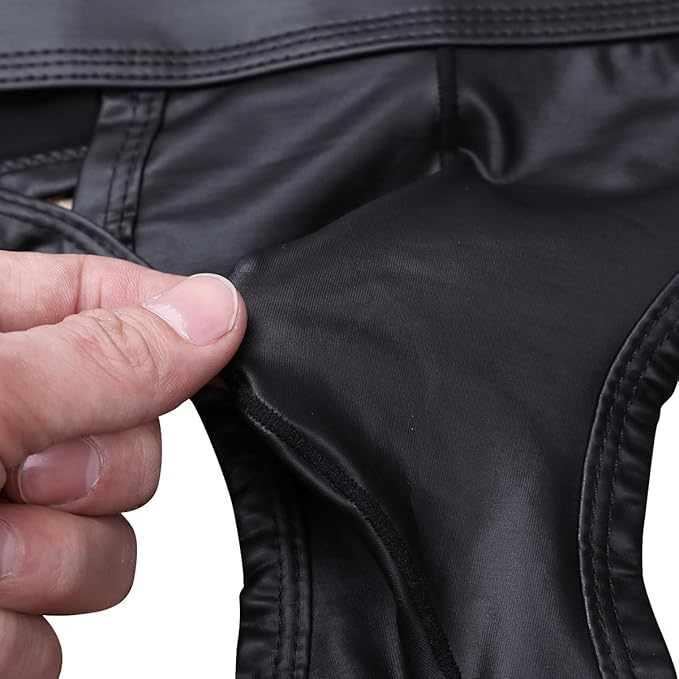 Ropa interior de cuero sintético con tanga y suspensorio abierto para hombre de iEFiEL - Quierox - Tienda Online