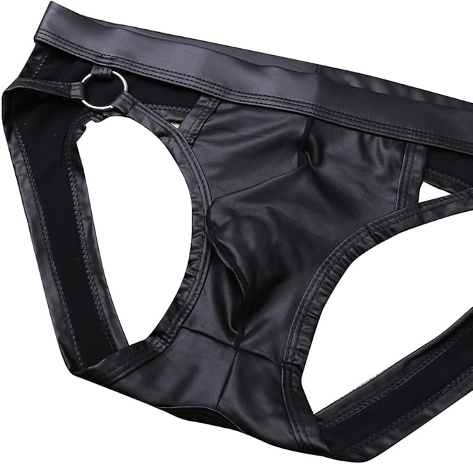Ropa interior de cuero sintético con tanga y suspensorio abierto para hombre de iEFiEL - Quierox - Tienda Online