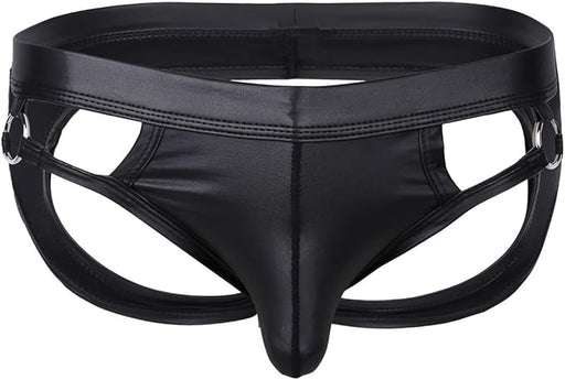 Ropa interior de cuero sintético con tanga y suspensorio abierto para hombre de iEFiEL - Quierox - Tienda Online