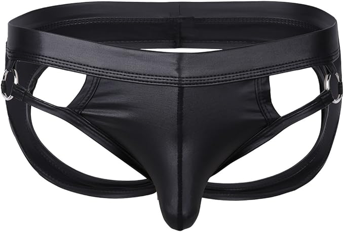 Ropa interior de cuero sintético con tanga y suspensorio abierto para hombre de iEFiEL - Quierox - Tienda Online