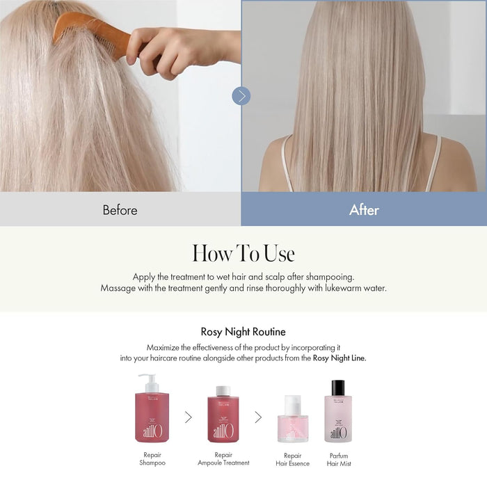 Rosy Night Tratamiento de ampolla para cabello dañado 6.76oz - Quierox - Tienda Online