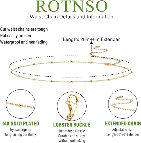 Rotnso Cadenas de Cintura Chapadas en Oro de 14K - Quierox - Tienda Online