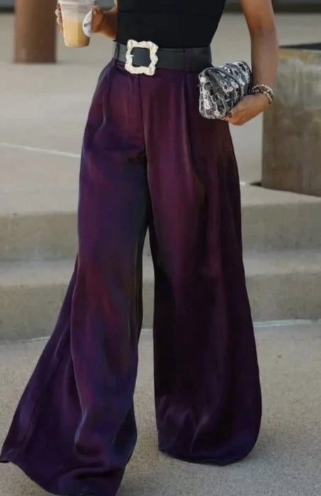 ZARA Pantalón de satén de piernas ancha con cinturón