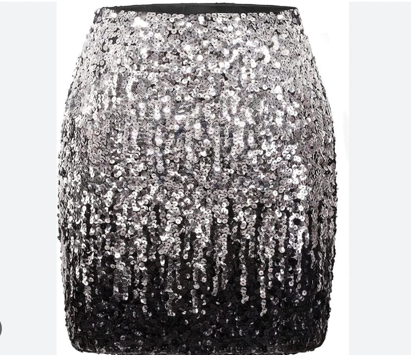 MANER Minifalda ajustada elástica con lentejuelas para mujer Plateado/Negro
