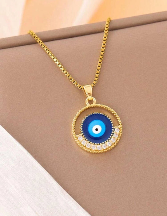 Shein Collar redondo con colgante de ojo azul con pedrería