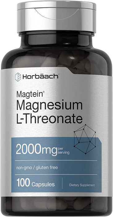 Horbaach Magtein L-treonato de magnesio 2000 mg Suplemento sin OGM ni gluten 100 cápsulas