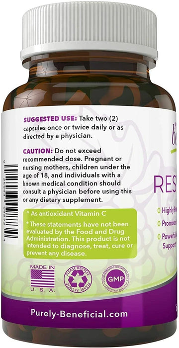 Resveratrol 1450 mg por porción de potentes antioxidantes y trans-resveratrol 180 capsulas veganas