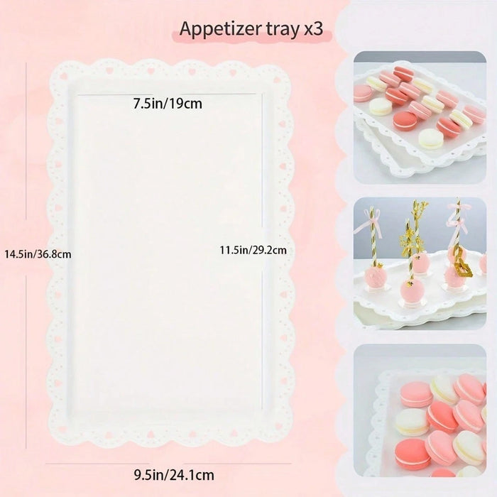 Juego de 10 piezas de soportes para pasteles: 3 soportes dobles, 3 soportes triples para cupcakes y 4 bandejas para aperitivos.