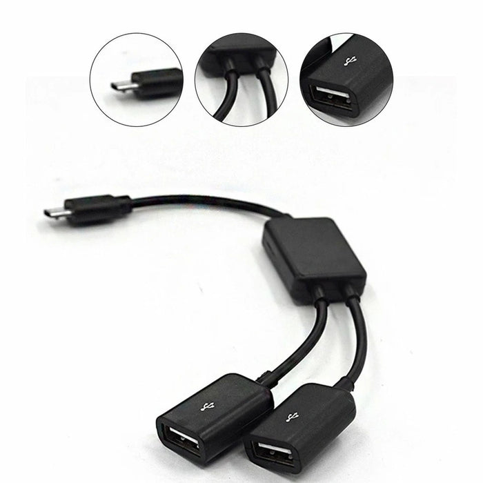 Cable divisor en Y Micro USB / Tipo C a 2 puertos OTG
