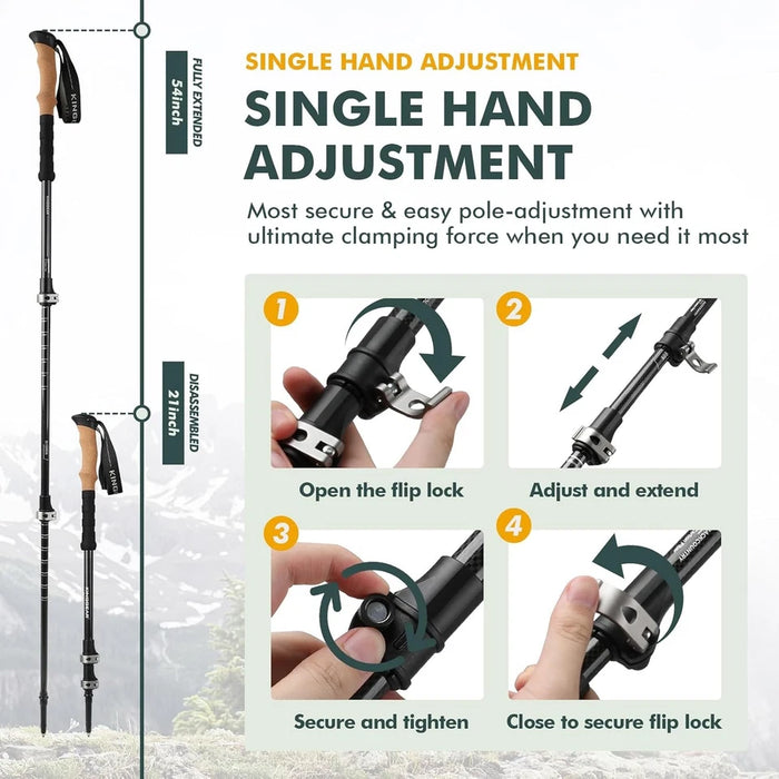 KINGGEAR Bastones de senderismo  TPC 100% fibra de carbono, bastones telescópicos