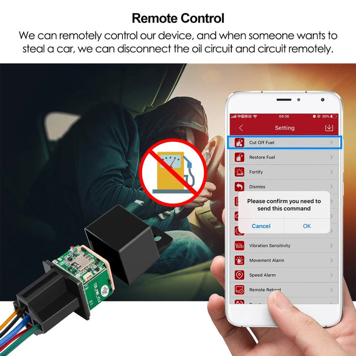 Rastreador GPS MiCODUS MV730 4G para automóvil, relé de 9-90 V