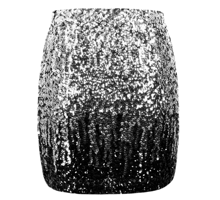 MANER Minifalda ajustada elástica con lentejuelas para mujer Plateado/Negro