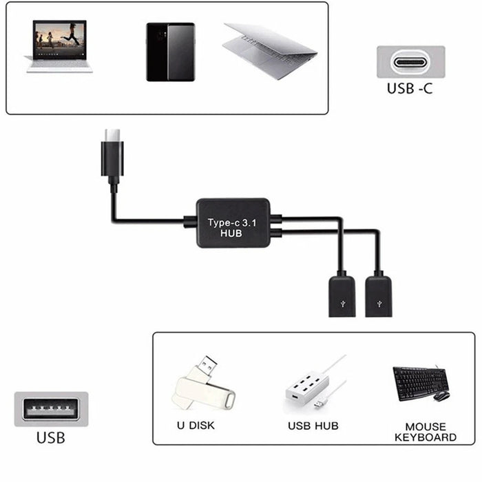Cable divisor en Y Micro USB / Tipo C a 2 puertos OTG