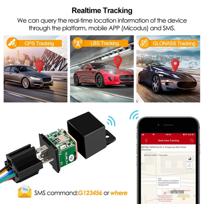 Rastreador GPS MiCODUS MV730 4G para automóvil, relé de 9-90 V