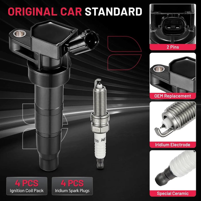Paquete de 4 bobinas de encendido UF611 y bujía de iridio para Hyundai Sonata 2008-2014