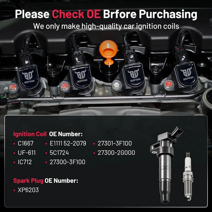Paquete de 4 bobinas de encendido UF611 y bujía de iridio para Hyundai Sonata 2008-2014