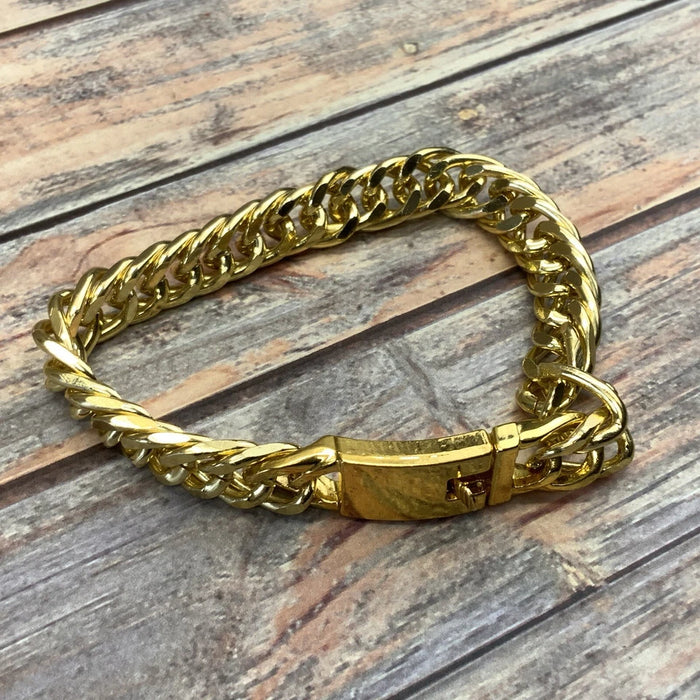 Shein Pulsera unisex de cadena de eslabones cubanos de 7 7/8 pulgadas en tono dorado brillante