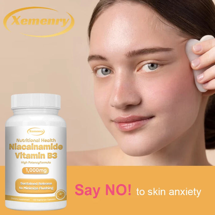 Niacinamida Vitamina B3 1000 mg - Antienvejecimiento, Aclara el tono de la piel
