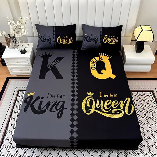 Sábana bajera con estampado de corona de rey y reina tamaño 203*198cm - Quierox - Tienda Online