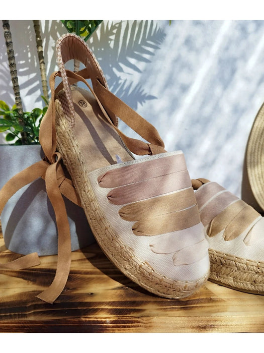 Sandalia Plataforma Plana de Esparto Beige para mujer - Quierox - Tienda Online