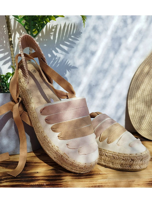 Sandalia Plataforma Plana de Esparto Beige para mujer - Quierox - Tienda Online