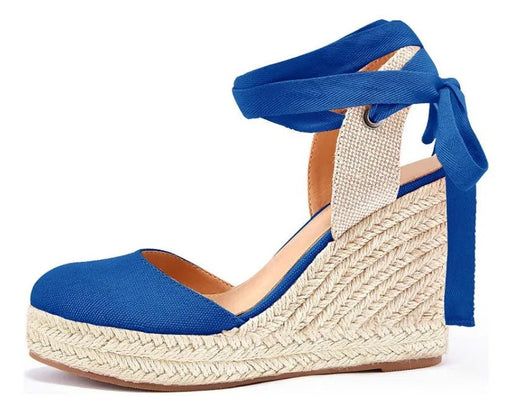 Sandalias de cuña con plataforma y punta cerrada para mujer, con cordones y tiras cruzadas en el tobillo - Quierox - Tienda Online