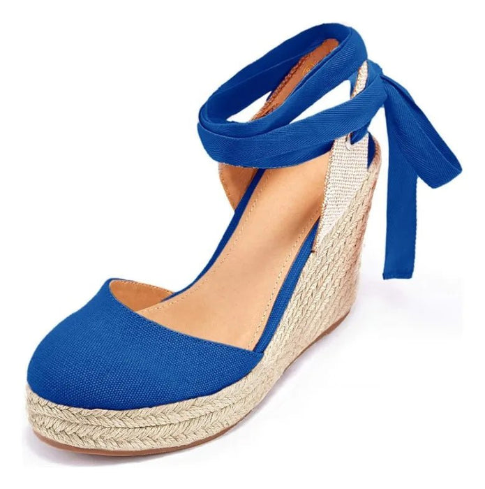 Sandalias de cuña con plataforma y punta cerrada para mujer, con cordones y tiras cruzadas en el tobillo - Quierox - Tienda Online