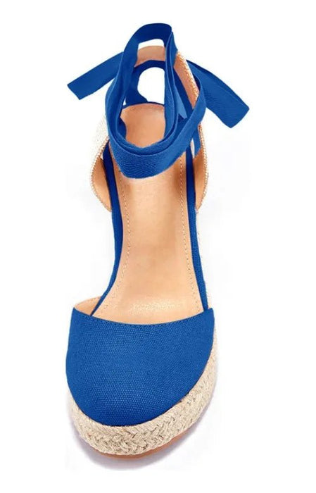 Sandalias de cuña con plataforma y punta cerrada para mujer, con cordones y tiras cruzadas en el tobillo - Quierox - Tienda Online