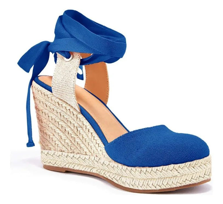 Sandalias de cuña con plataforma y punta cerrada para mujer, con cordones y tiras cruzadas en el tobillo - Quierox - Tienda Online