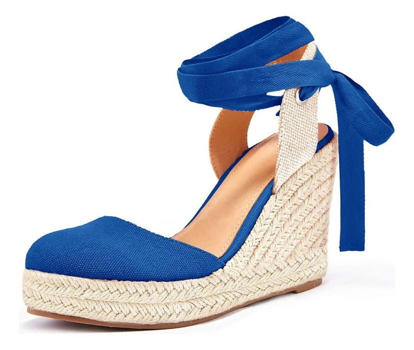 Sandalias de cuña con plataforma y punta cerrada para mujer, con cordones y tiras cruzadas en el tobillo - Quierox - Tienda Online