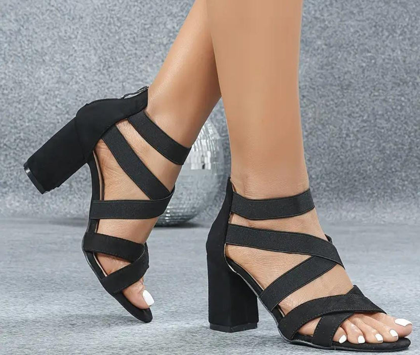 Sandalias Elegantes de Tacón Bloque y Punta Abierta - Quierox - Tienda Online